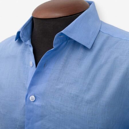 camisa linho azul safira
