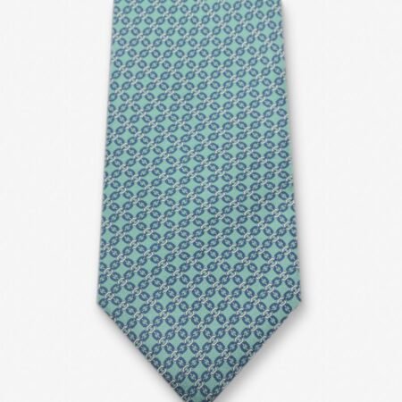 gravata verde com elo azul e branco