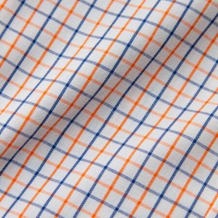 camisa xadrez laranja e azul