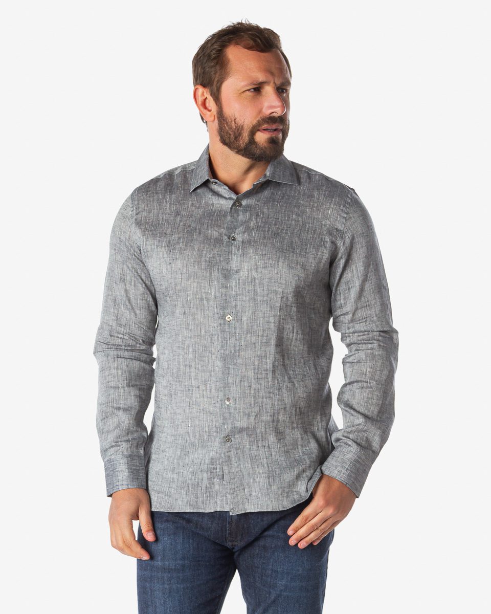Camisa Linho Cinza Mescla - Augusto Camiseiro